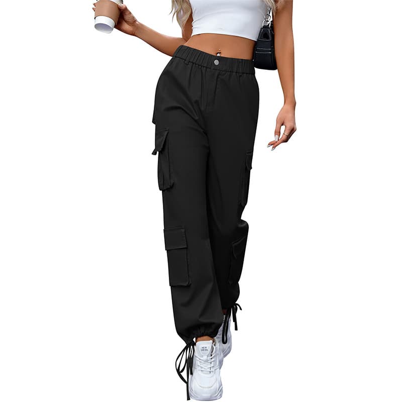 Pantalones casuales sueltos de cintura alta con bolsillos
