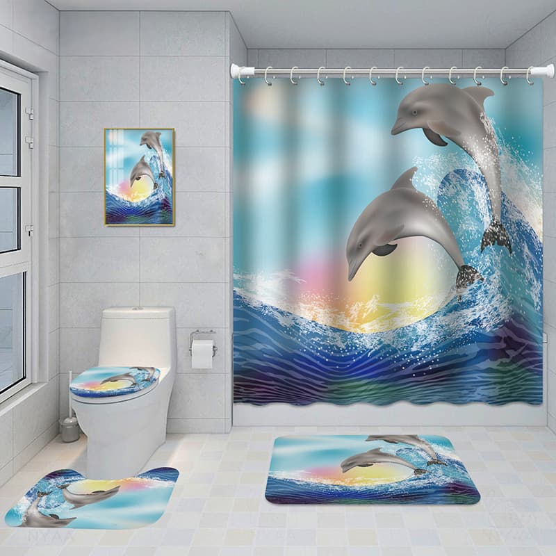 Juego baño cortina ducha y alfombrillas
