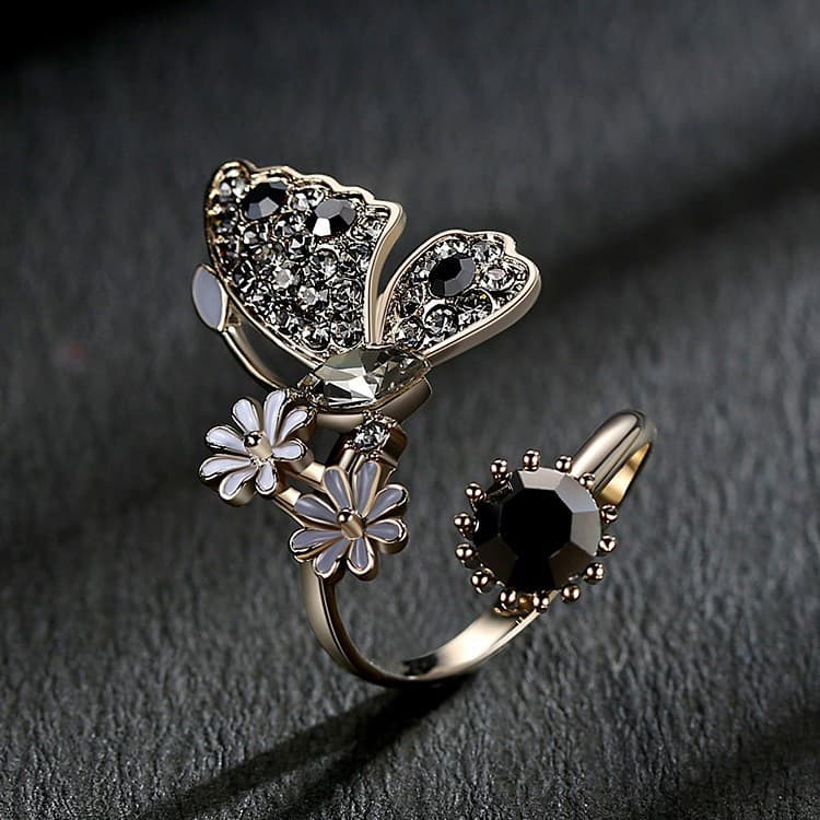 Anillo de mariposa 3D, diseño elegante tipo hada
