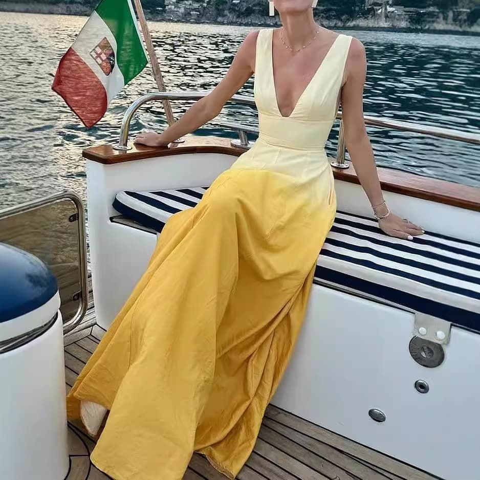 Vestido sin mangas de cintura alta y línea A