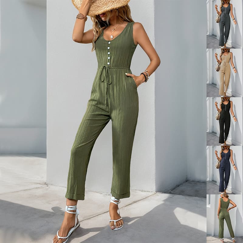 Jumpsuit sin mangas con cinturón y bolsillos
