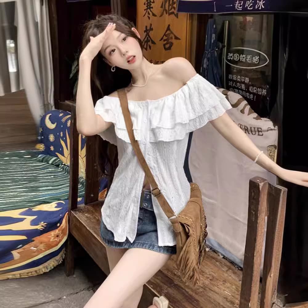 Blusa de mujer hombros descubiertos talla grande