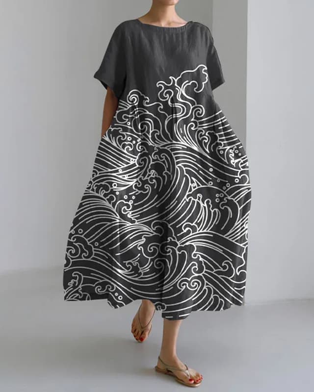 Vestido impreso casual y elegante de manga corta