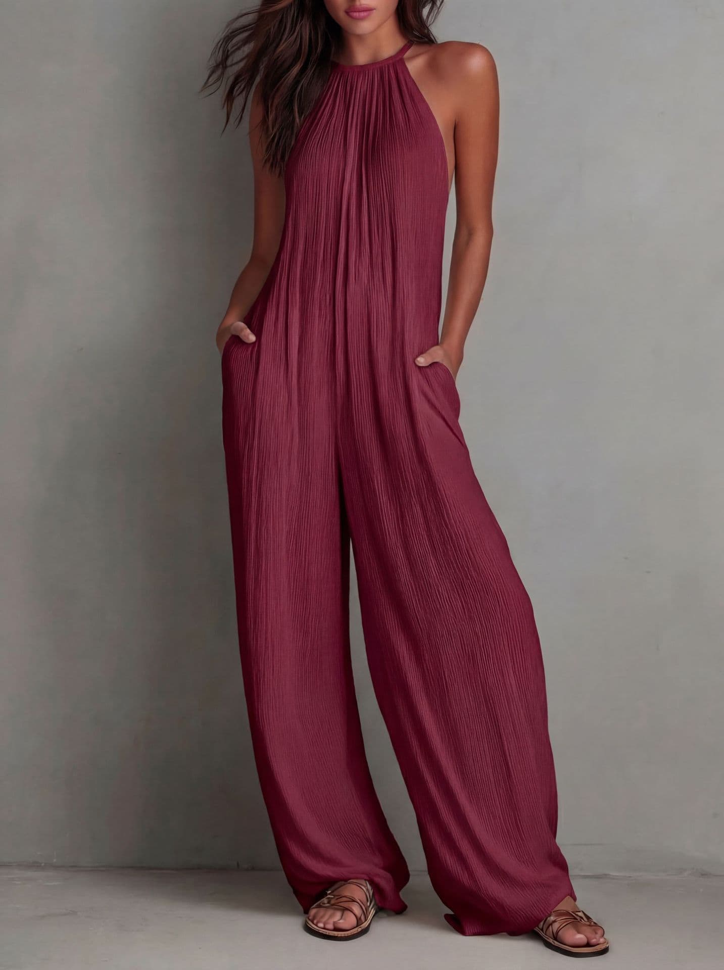 Jumpsuit de vacaciones cuello halter espalda descubierta