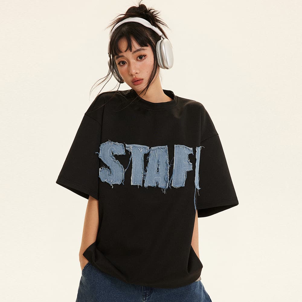Camiseta hombre manga corta denim con letras