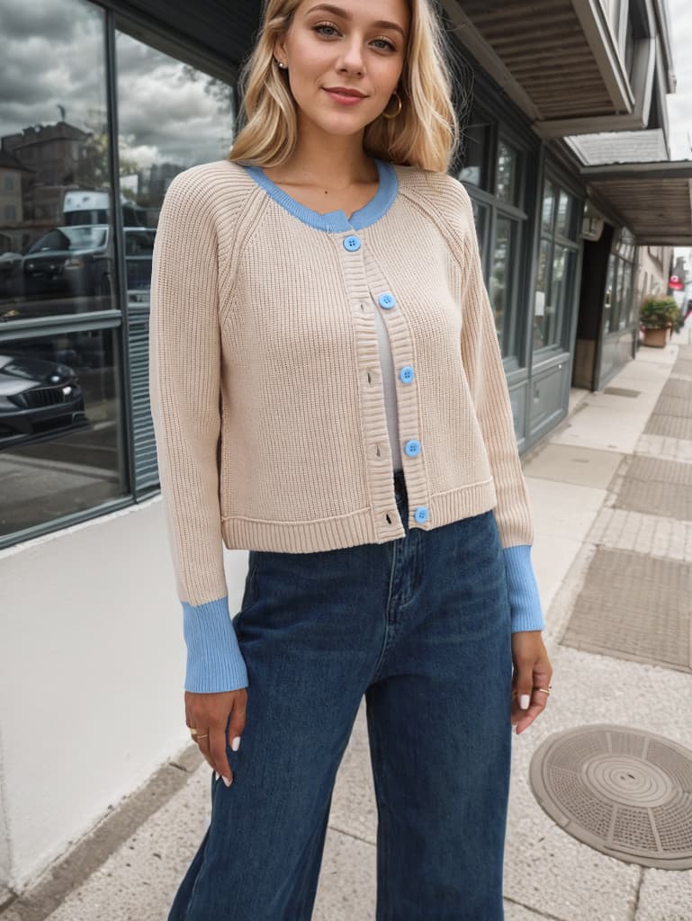 Abrigo de contraste con cuello redondo y botones para mujer