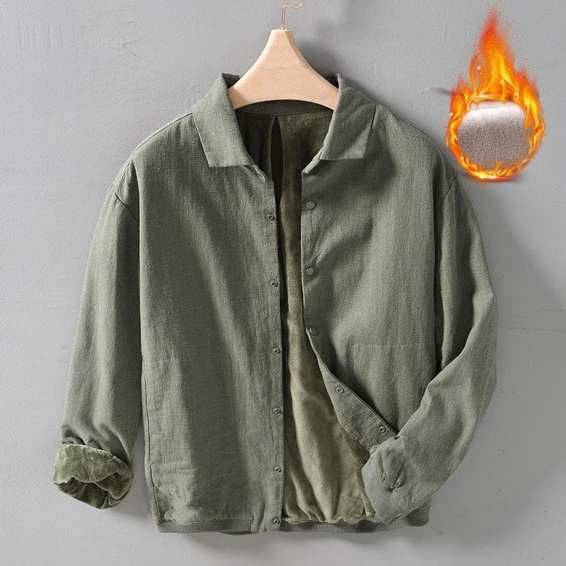 Chaqueta de lino algodón forro polar estilo retro