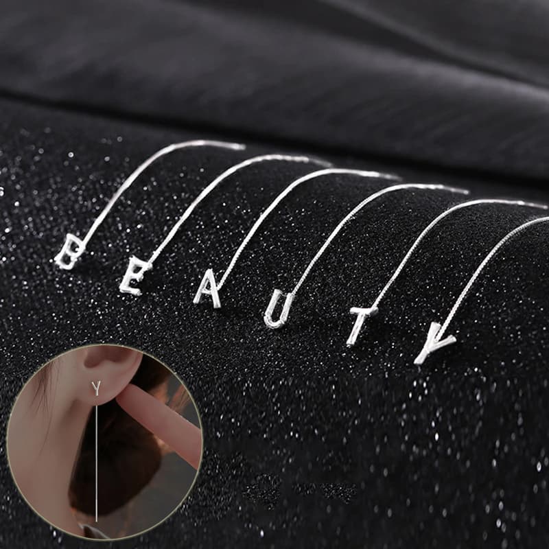 Aretes de plata 925 con letras para mujer minimalista