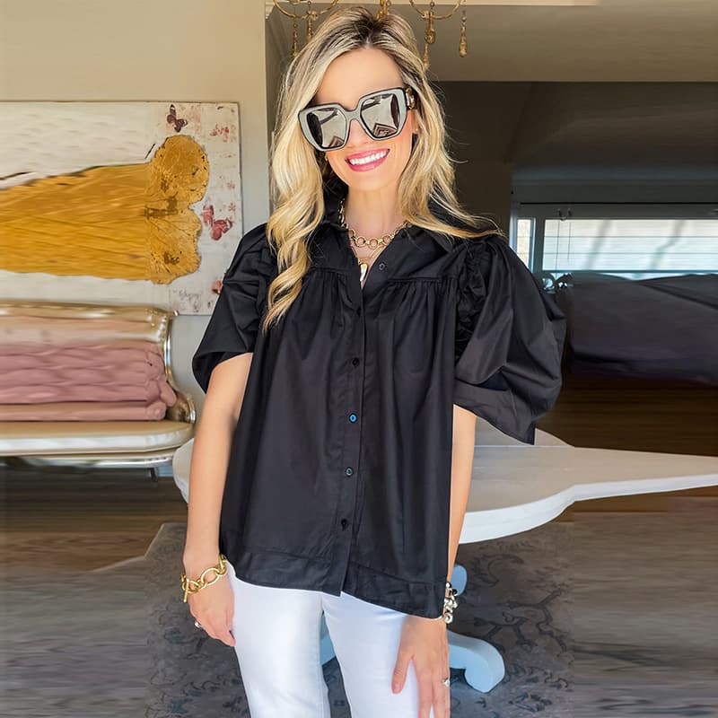Camisa mujer algodón simple botones pliegues
