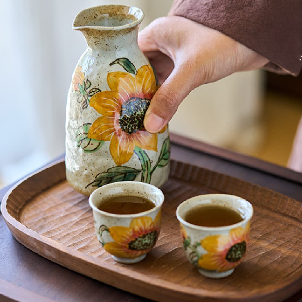 Dispensador de vino de cerámica con estampado de girasol