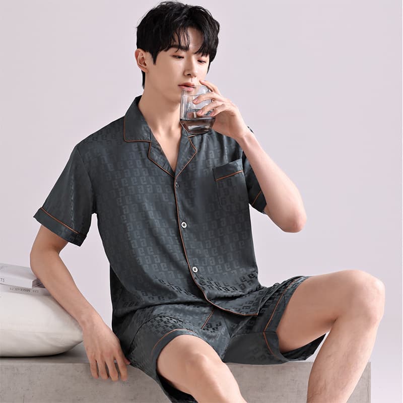 Pijama de seda de hielo para hombre primavera y verano