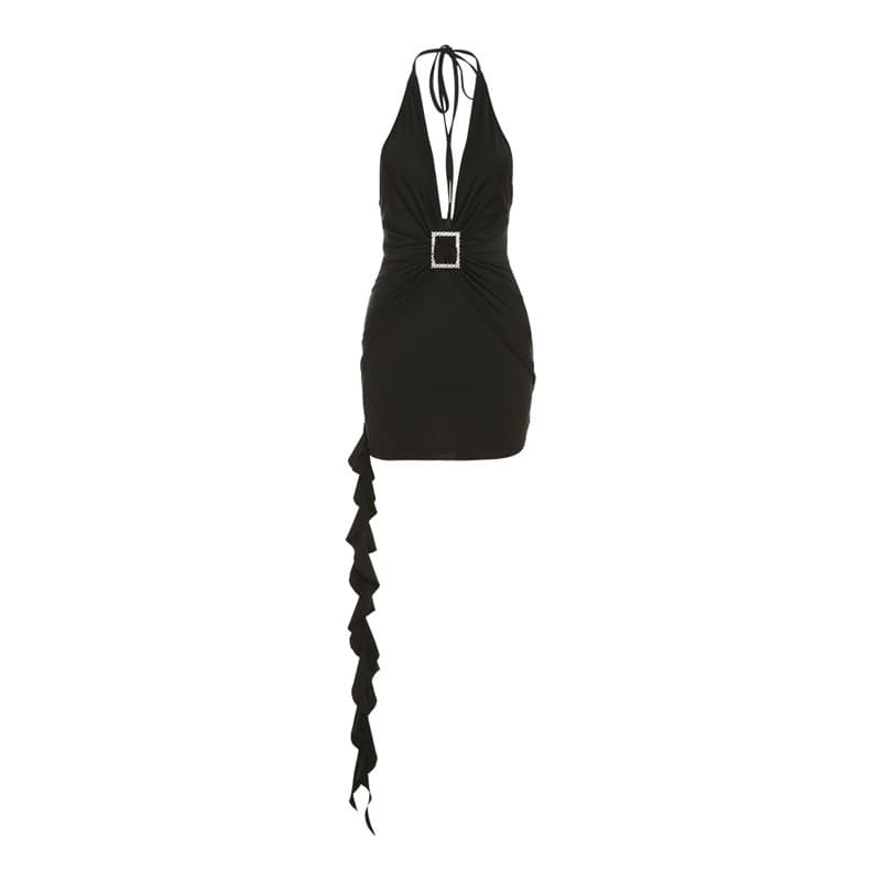 Vestido ajustado sin espalda con halter, color sólido