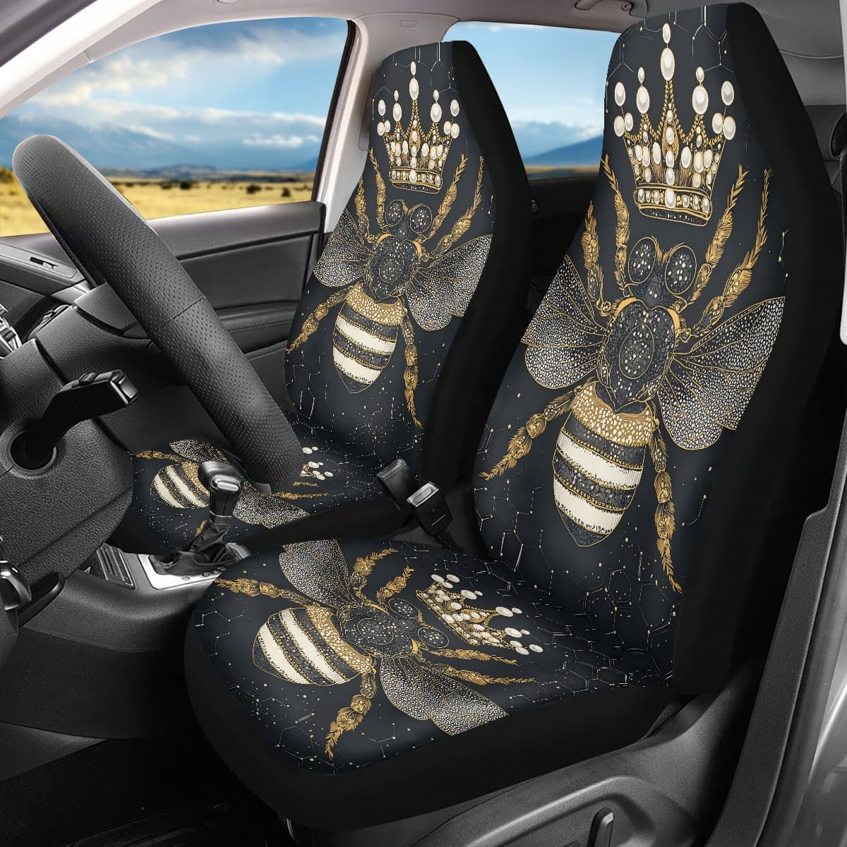 Fundas de asiento frontal coche, patrón abeja impreso