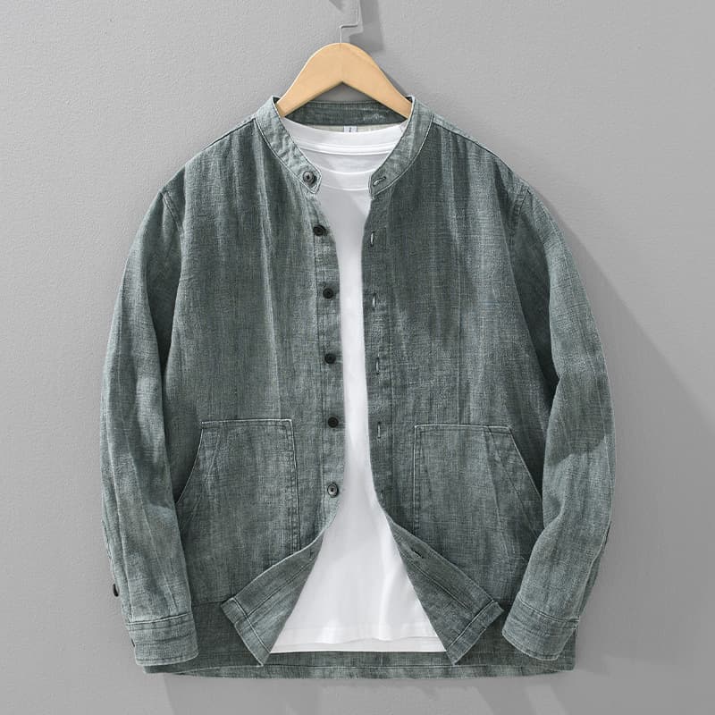 Camisa retro de ramio cuello elevado para hombre