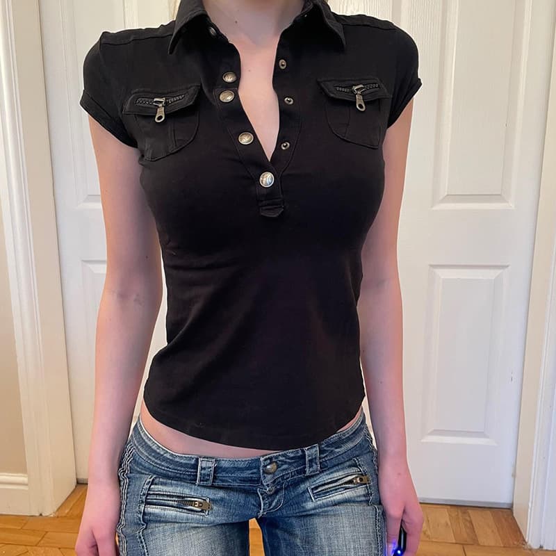 Camiseta mujer cuello americano manga corta efecto 3D