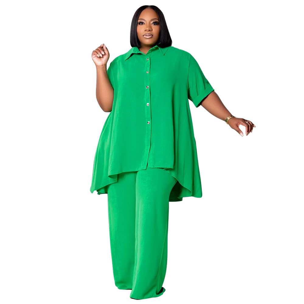 Conjunto de blusa manga corta y pantalón ancho