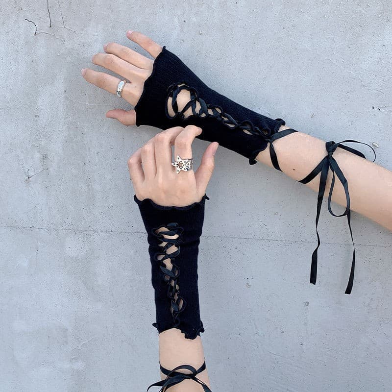 Mangas de encaje con cordones estilo JK cosplay