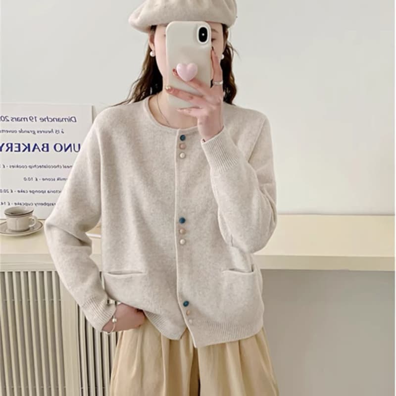 Cardigan mujer cuello redondo tejido holgado
