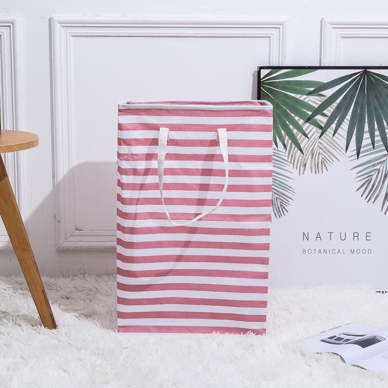 Canasta de ropa sucia plegable con diseño de rayas