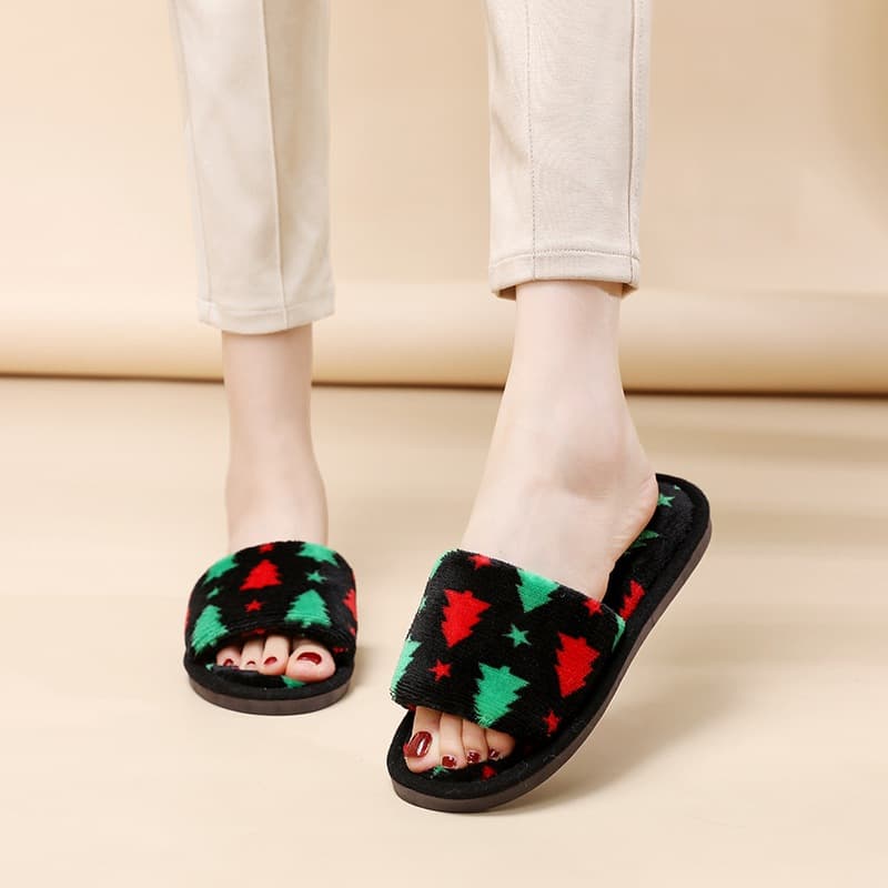 Pantuflas navideñas de felpa para mujer