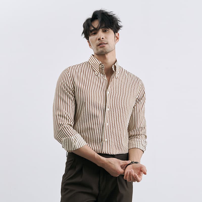 Camisa casual de rayas verticales estilo coreano