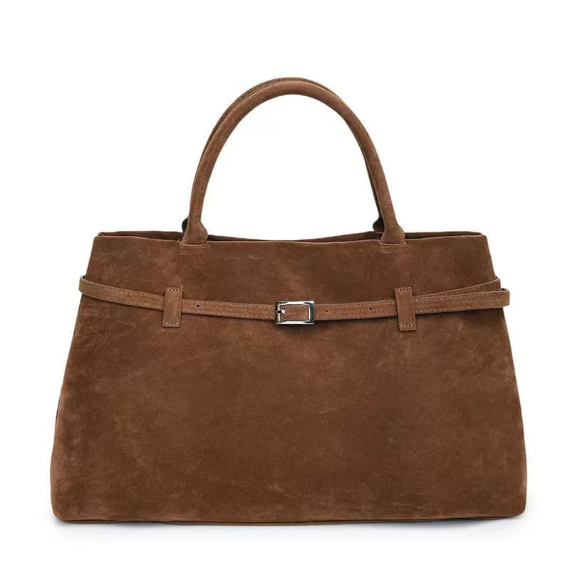Bolsa tote grande de ante sintético con diseño decorativo