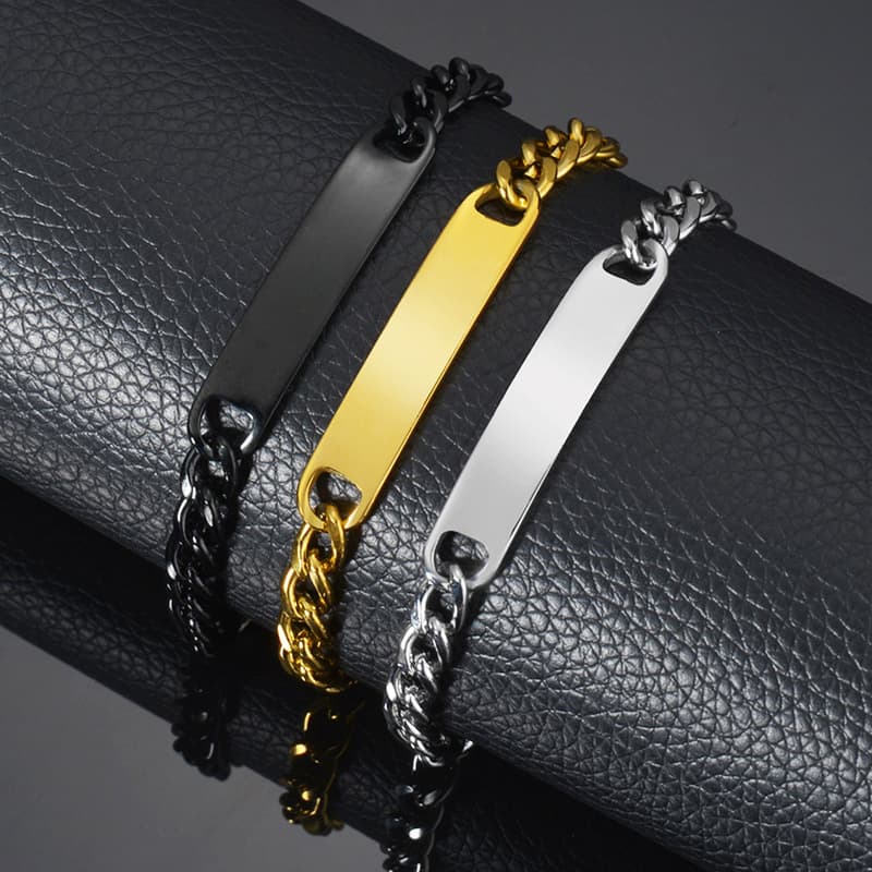 Pulsera unisex de acero inoxidable con cadena y placa ID