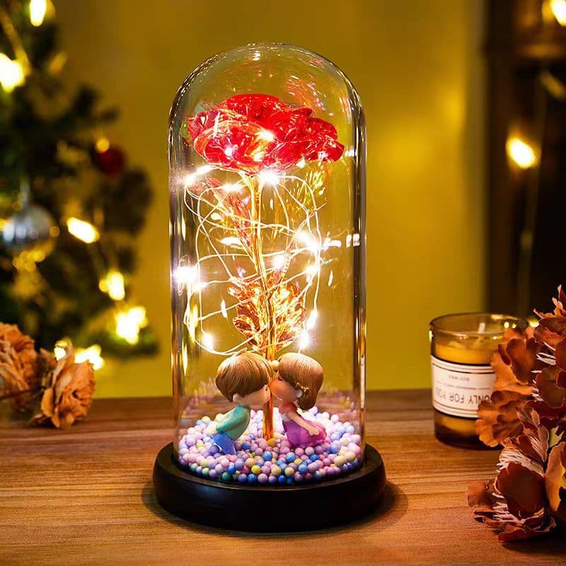 Rosa eterna con luz LED en esfera de vidrio