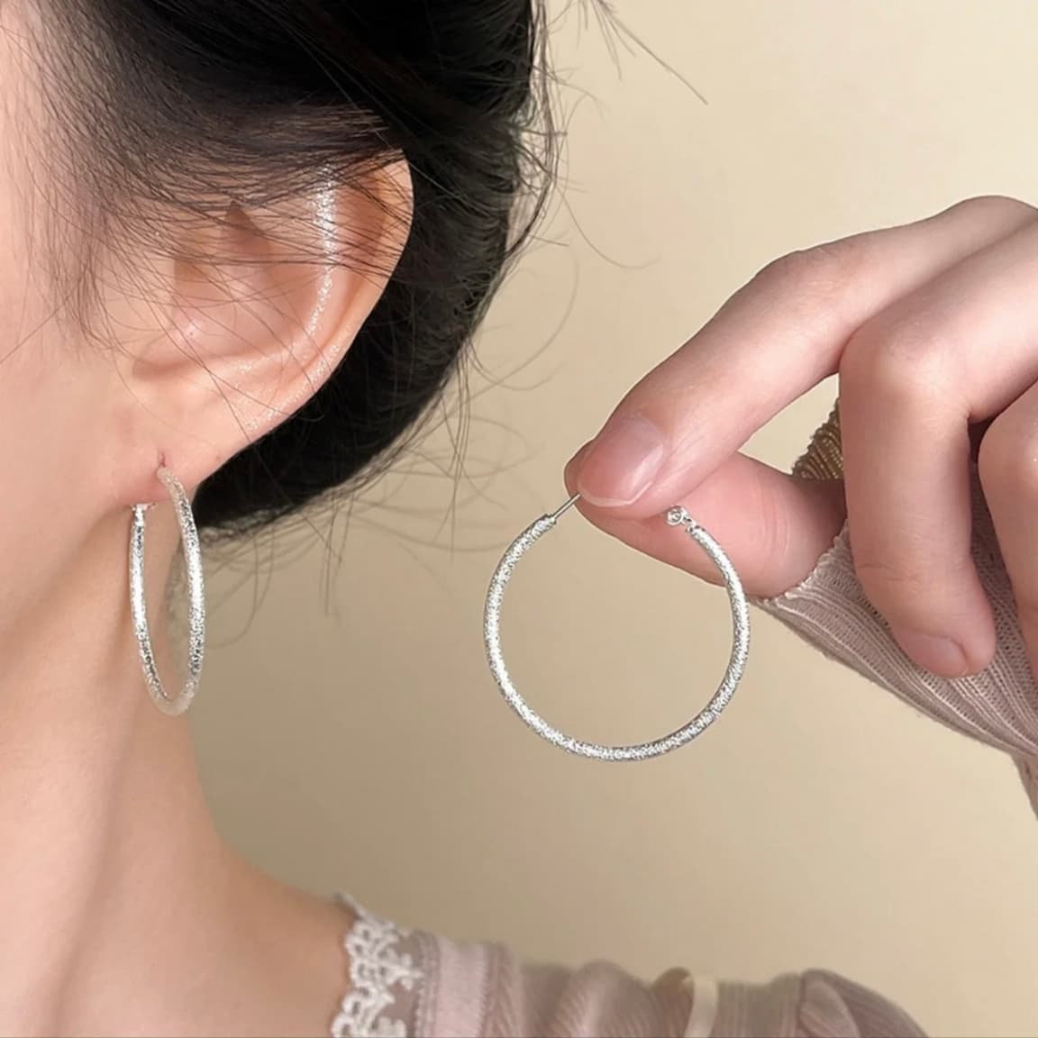 Aretes aro grandes plata esterlina 999 brillante