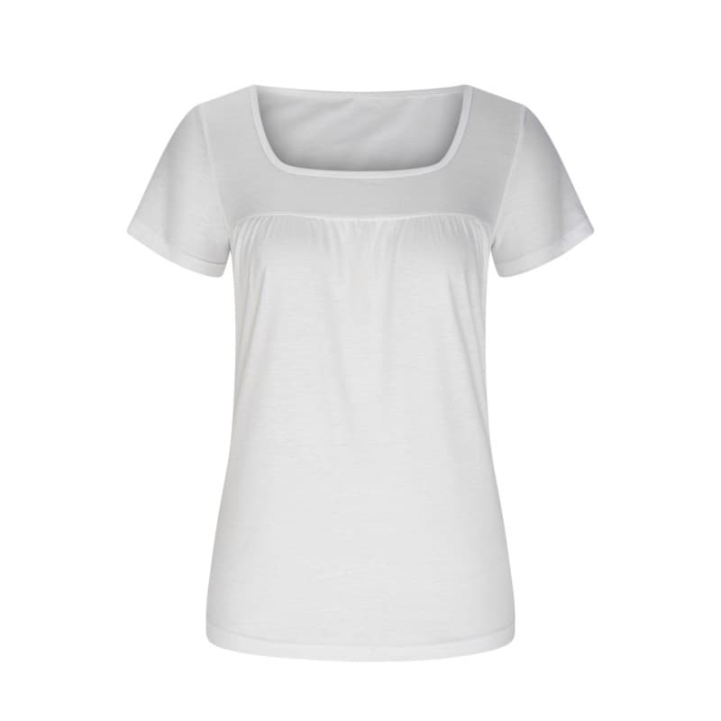 Camiseta de mujer escote cuadrado con pliegues, manga corta