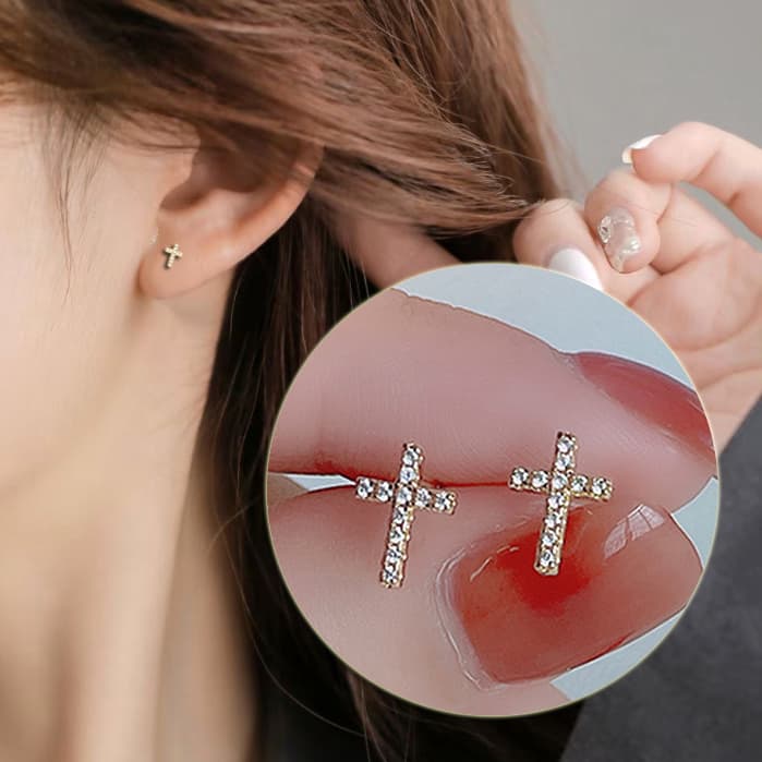 Pendientes de cruz en acero inoxidable con circones incrustados