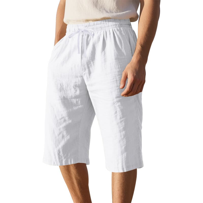 Pantalones cortos lino hombre cintura alta, ajuste suelto