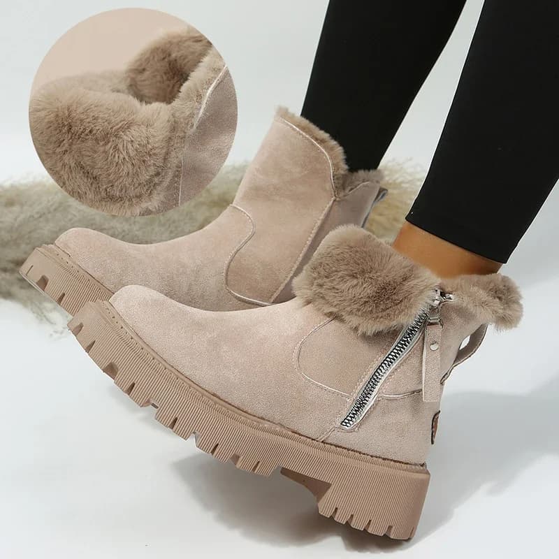 Botas de nieve con tubo corto y cremallera lateral para mujer