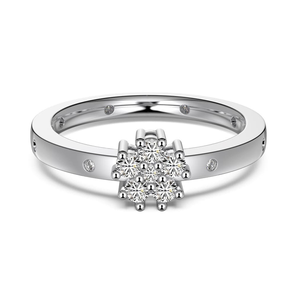 Anillo de plata S925 con circón blanco y diseño de flores