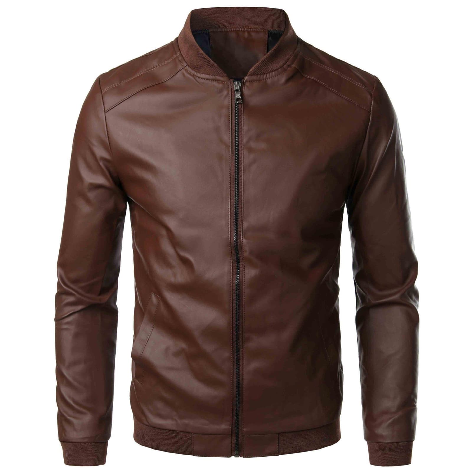 Chaqueta de cuero tipo motociclista slim para hombre