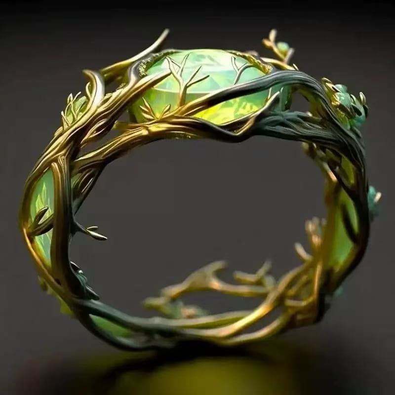 Anillo vintage con jade ovalado y malaquita
