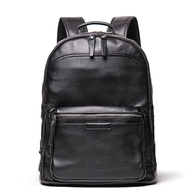 Mochila grande de cuero curtido con bolsillos especializados