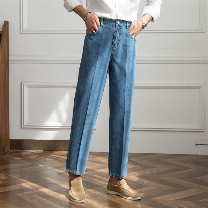 Pantalones de mezclilla de cintura alta estilo japonés