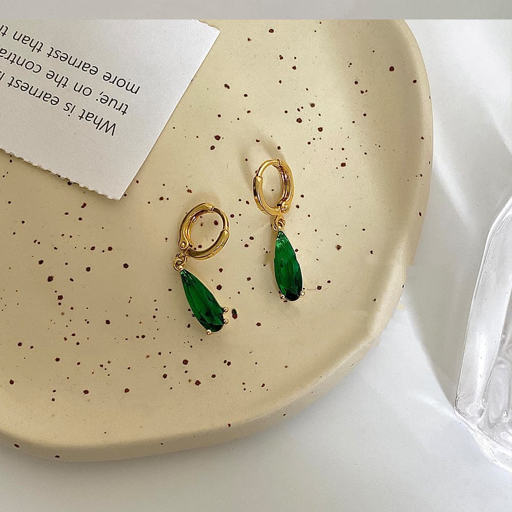 Aretes de circón horse eye esmeralda geométricos