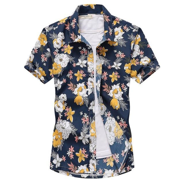 Camisa aloha hombre manga corta lino casual