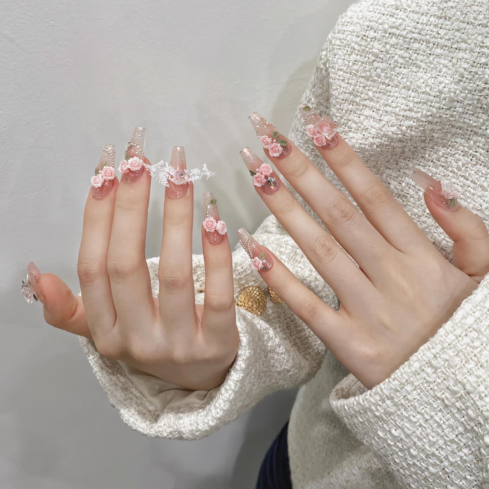 Juego de uñas postizas UV con accesorios