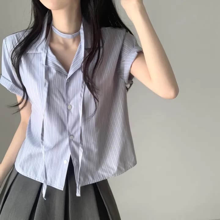Camisa de mujer de manga corta a rayas