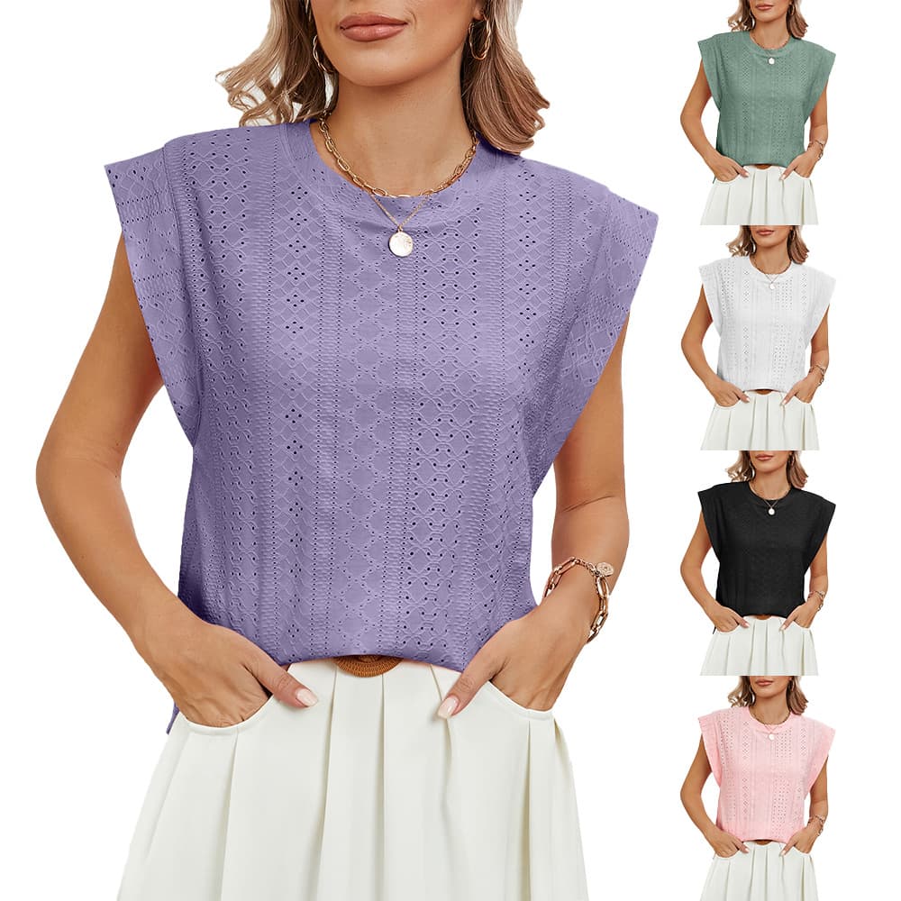 Camiseta de verano hueca manga corta para mujer