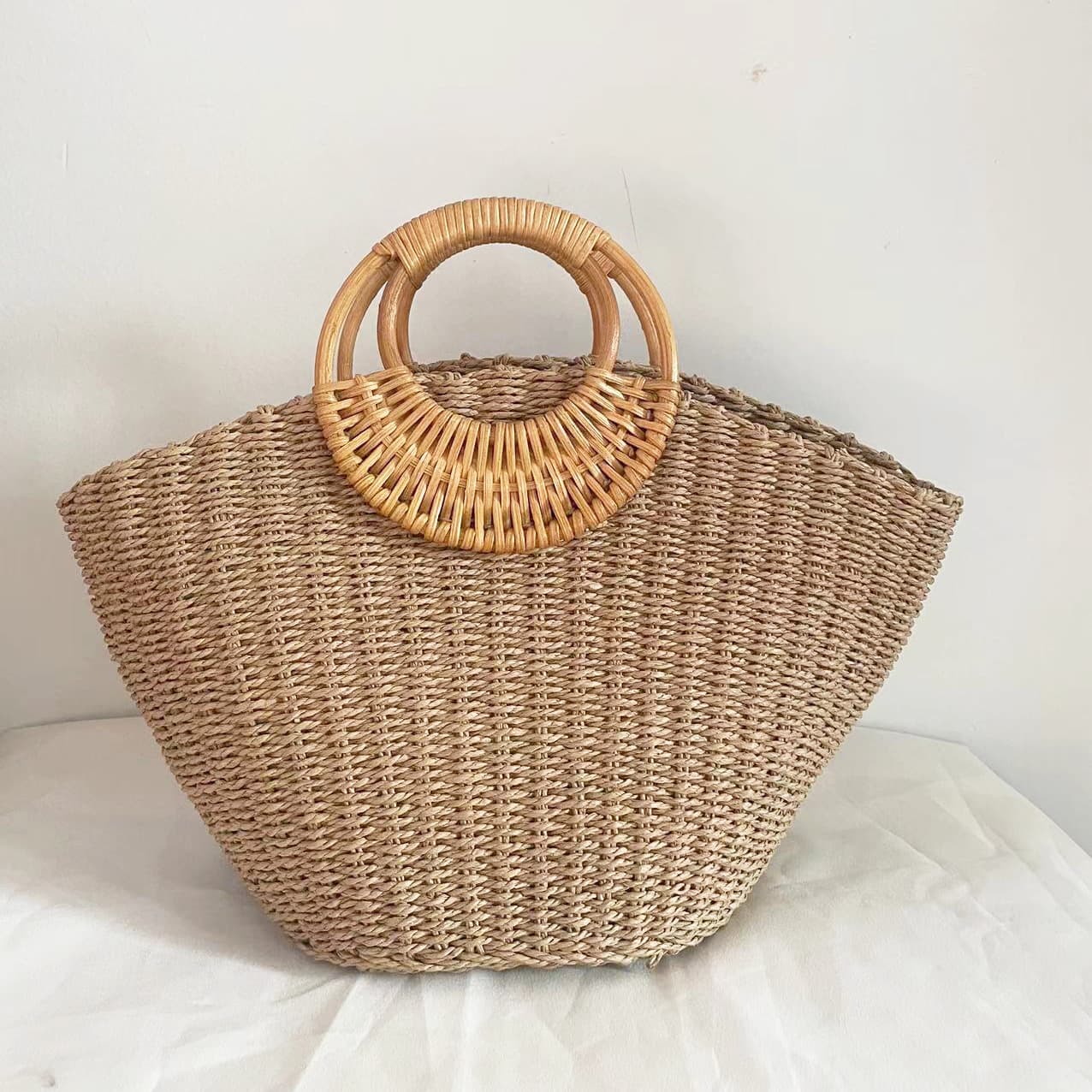Bolsa playa mujer tejido paja estilo europeo retro
