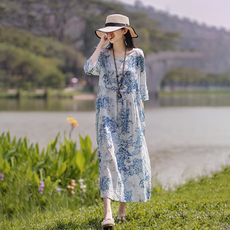 Vestido étnico de verano talla grande con estampado