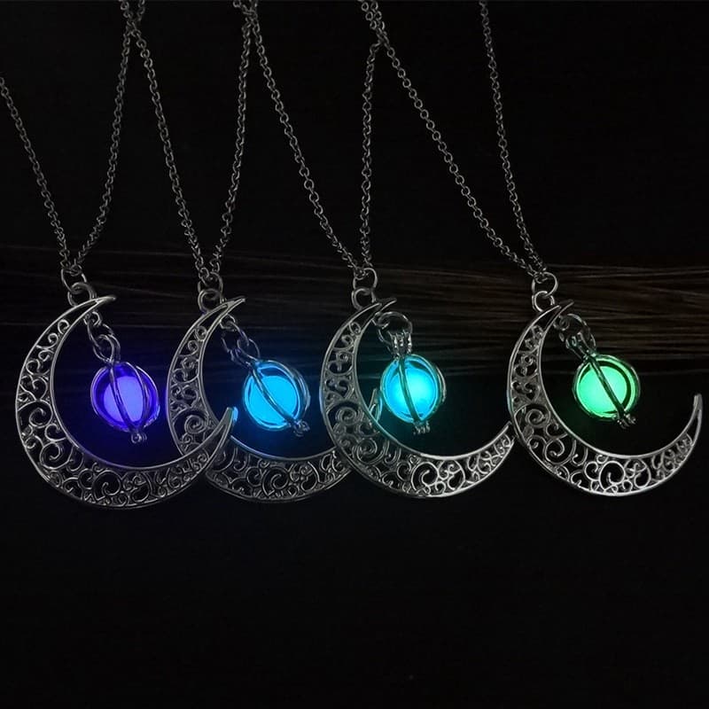 Collar luna fluorescente con piedra natural para mujer