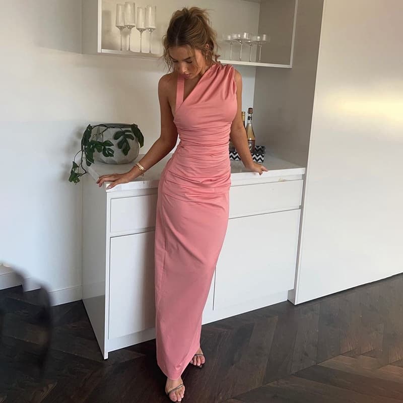 Vestido elegante sin espalda con pliegues