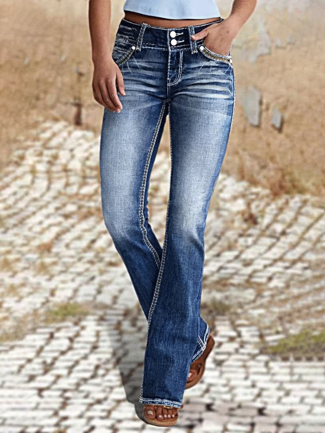 Jeans slim de cintura media con elasticidad