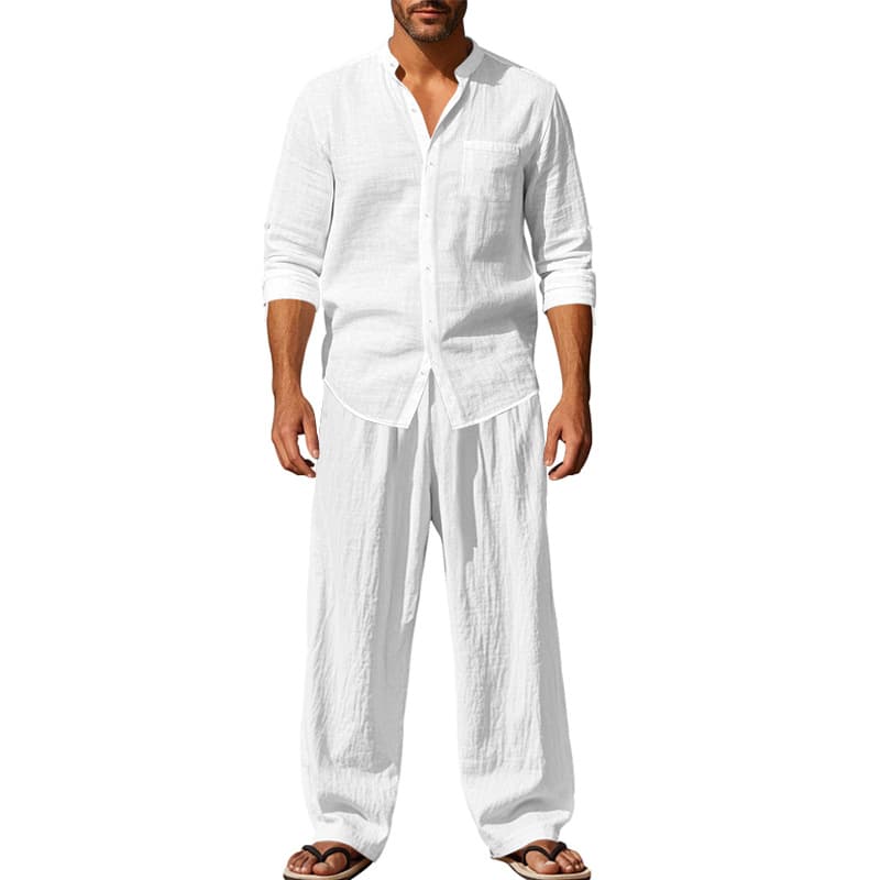 Conjunto de hombre: blusa y pantalones de lino, manga larga