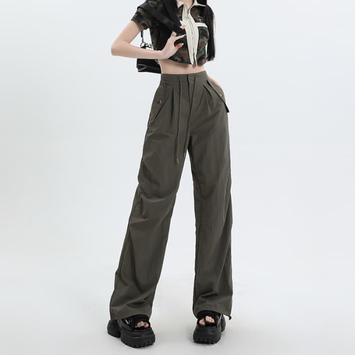 Pantalones casuales de cintura alta con pierna ancha